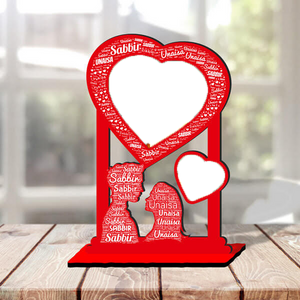 High Gloss Wood Cut Out Photo Frame with Love Mosaic Name