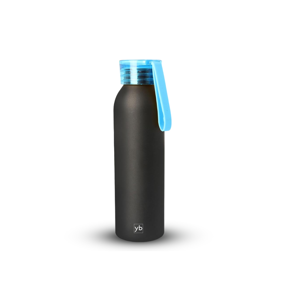 Metal Water Bottle with Silicon Carry Strap - Blue 600ml