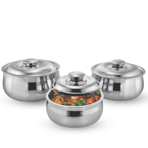 Dura Premium Stainless Steel Air Tight Casserole Set of 3 - 650ml, 1L, and 1.5L
