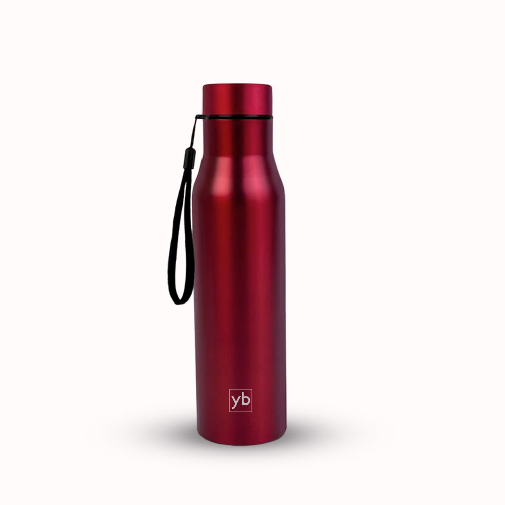 Long Cola Colored Stainless Steel Bottle with Colored Cap and Carry Strap, 900ml Capacity, Available in Red