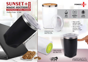 Sunset+ Magic Suction Mug with Stainless Steel Inside - Spill-Proof Design, Leak-Proof Lid, BPA-Free, 360ml Capacity