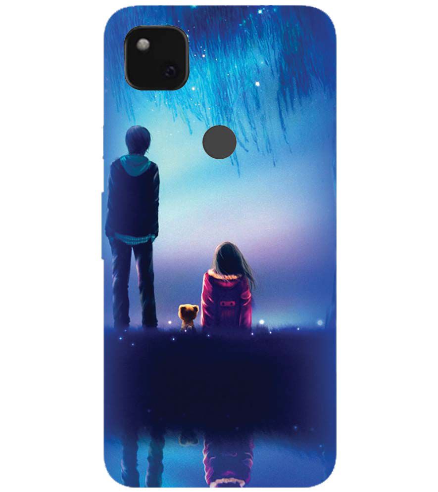 BT0106-A Girl And Boy With Blue Night Background Back Cover for Google Pixel 4a