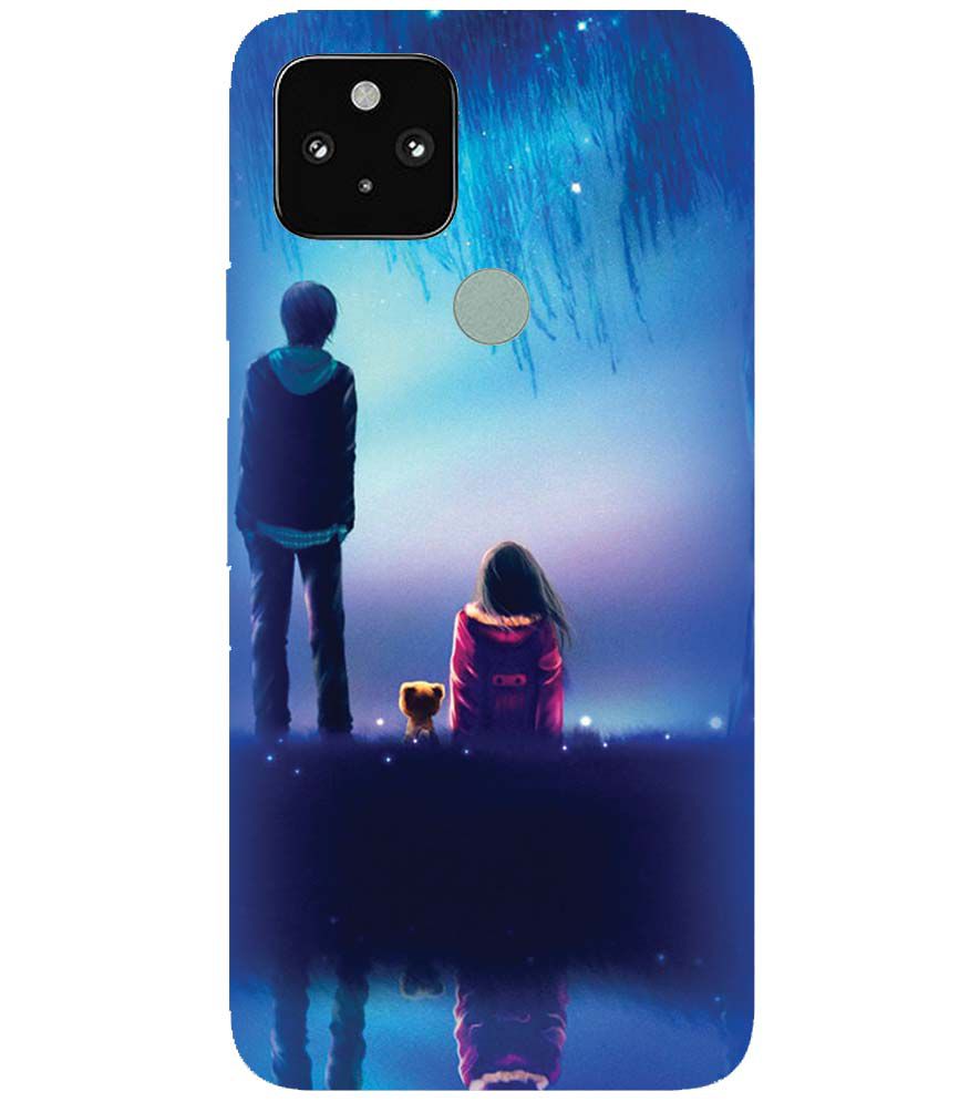 BT0106-A Girl And Boy With Blue Night Background Back Cover for Google Pixel 5
