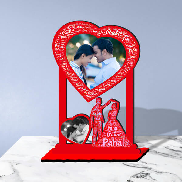 High Gloss Wood Cut Out Photo Frame with Love Mosaic Name