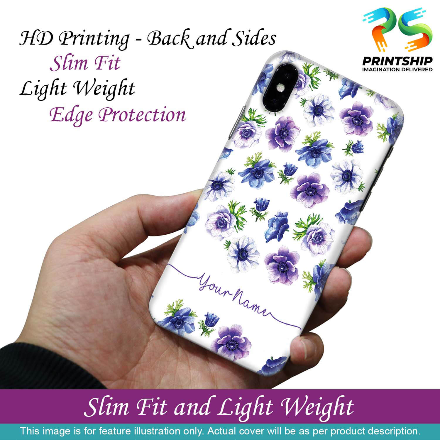 IK5005-Purple Flowers with Name Back Cover for OnePlus 7T Pro
