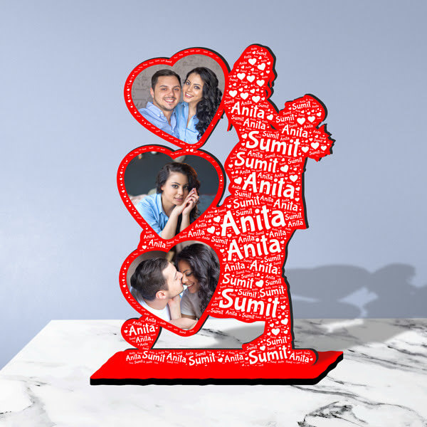 High Gloss Wood Cut Out Photo Frame with Name