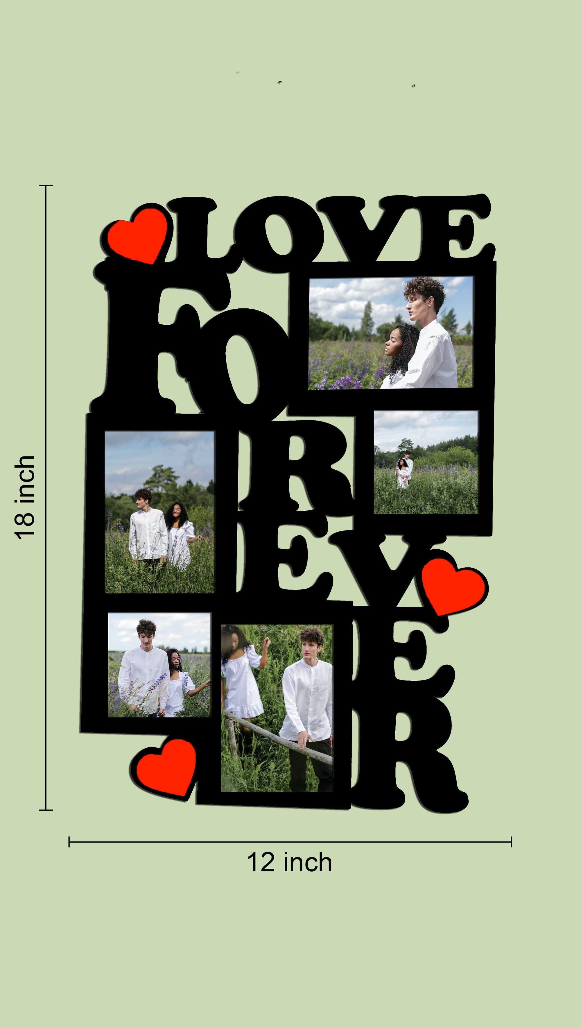 Laser Cut Photo Frame Love Forever Photos with Five Photos, MDF Wood, 12x18 Inches