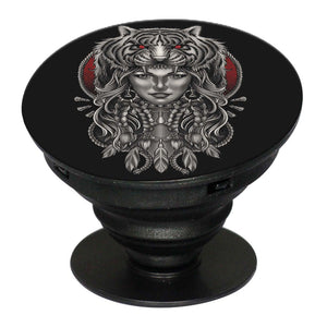Charming Lady with Tiger Mobile Grip Stand (Black)