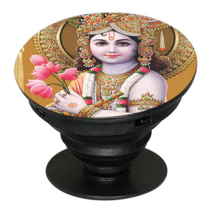 Krishna With Flowers Mobile Grip Stand (Black)