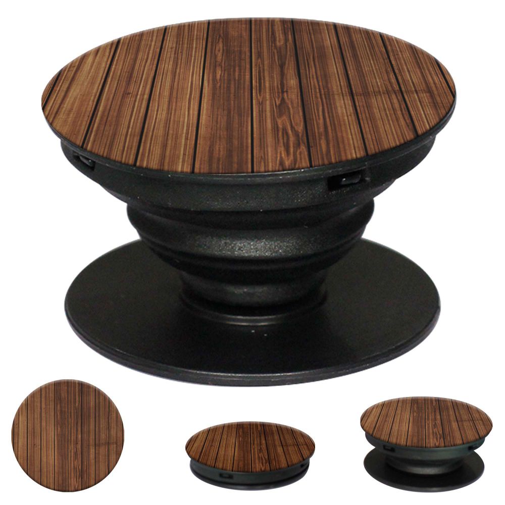 Printed Wooden Pattern Mobile Grip Stand (Black)