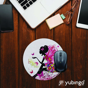 The Pixie With Her Butterflies Mouse Pad (Round)-Image2