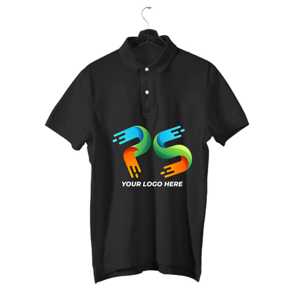 Black Customised Men's Polo Neck  T-Shirt - Front  Print