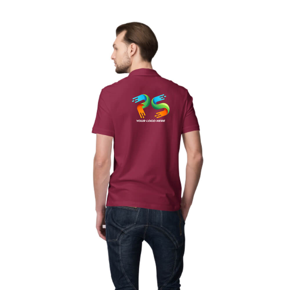 Maroon  Customised Men's Polo Neck  T-Shirt - Back  Print