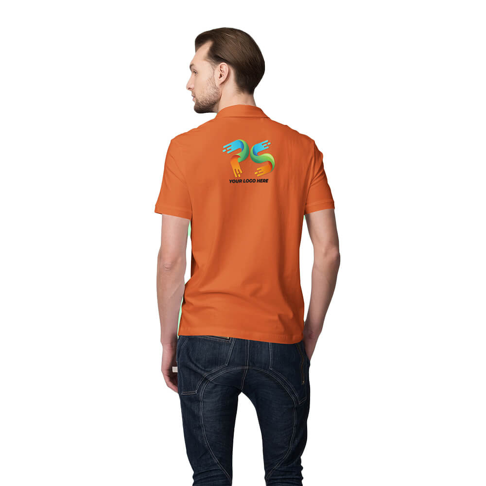 Orange Customised Men's Polo Neck  T-Shirt - Back Print
