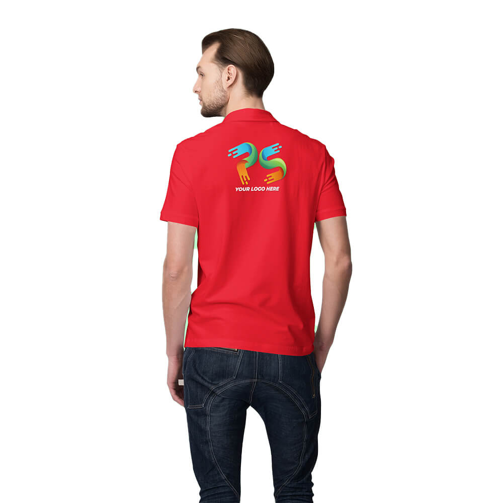 Red Customised Men's Polo Neck  T-Shirt - Back Print