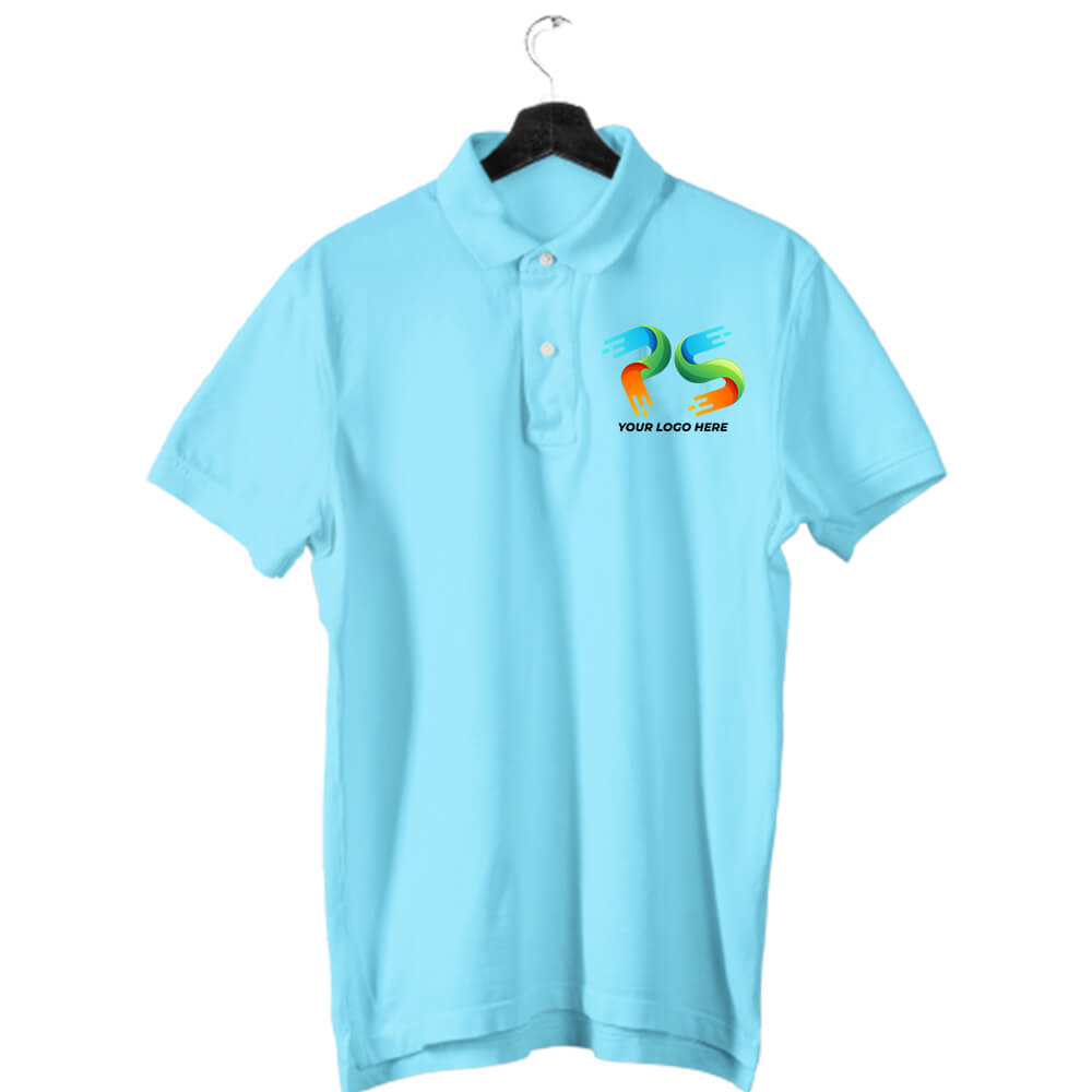 Sky Blue Customised Men's Polo Neck  T-Shirt - Front and Back Print
