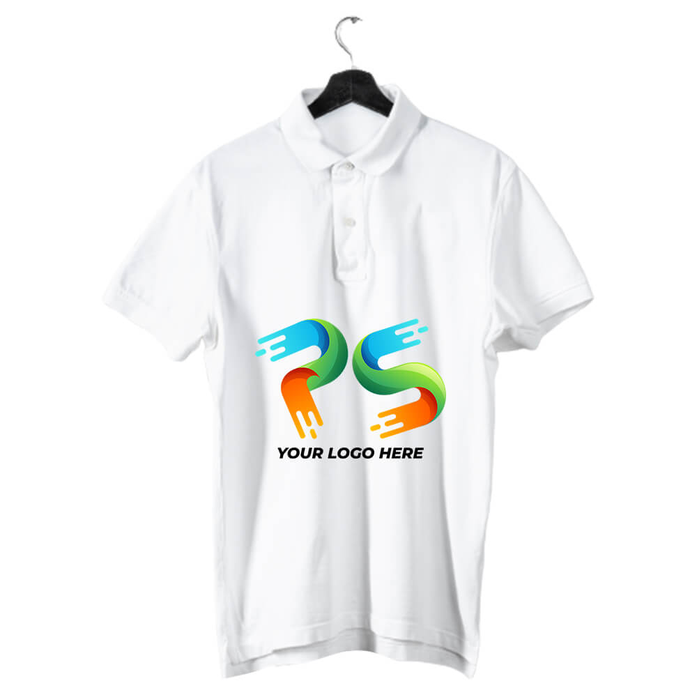 White Customised Men's Polo Neck  T-Shirt - Front  Print