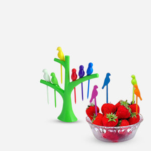 Birdies on a Tree Fruit Fork Set - Set of 6, Available in 6 Colors