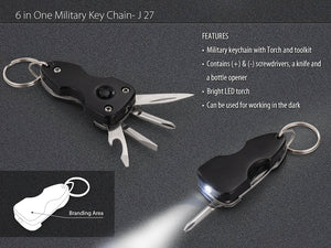 6 in 1 Military Keychain with Toolkit and Torch
