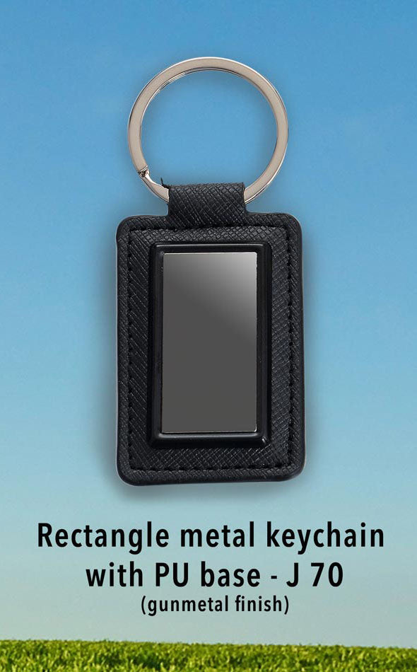 Rectangle Metal Keychain with PU Base Gunmetal Finish