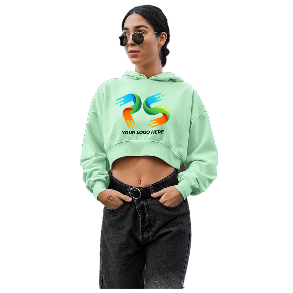 Mint Green Customised Women's Crop  Hoodie - Front and Back Print