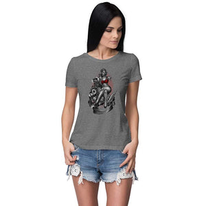 Beauty On Engine Women T-Shirt-Grey Melange