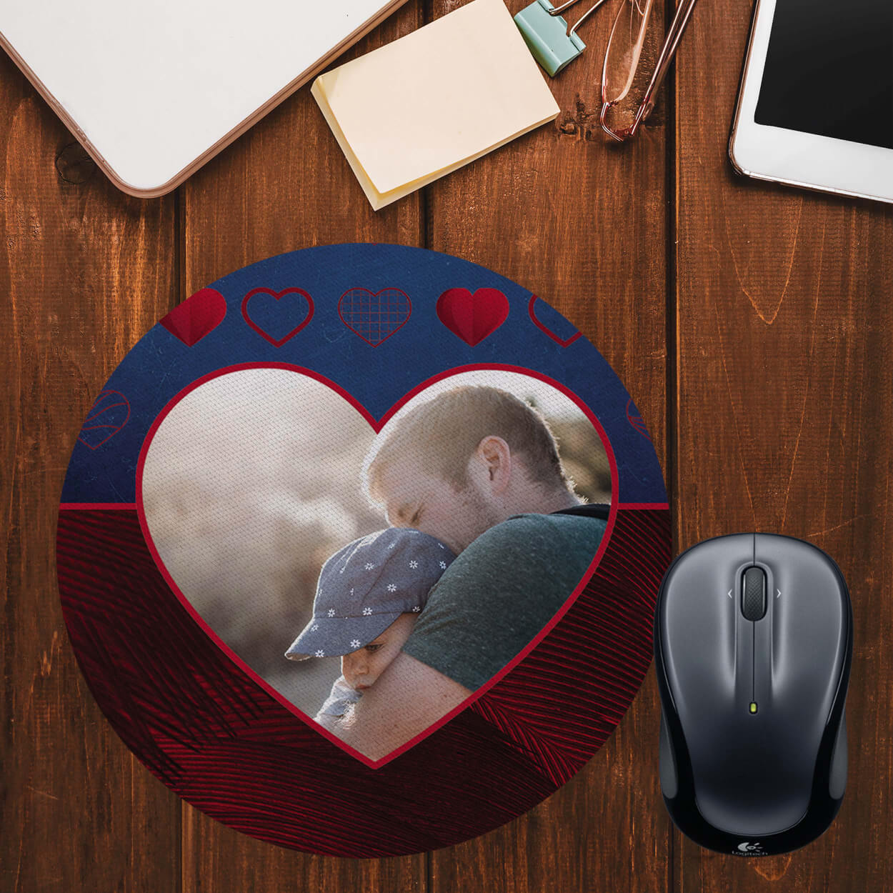Blue Hearts Photo Mouse Pad (Round)