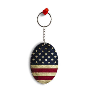 US Flag Theme Oval Key Chain