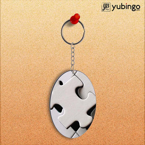 White Stylish Puzzle Oval Key Chain-Image2
