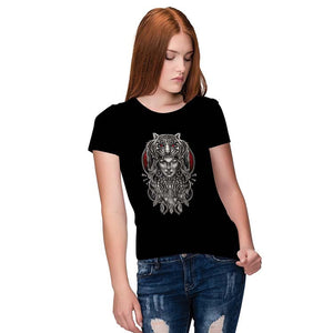 Charming Lady with Tiger Women T-Shirt-Black