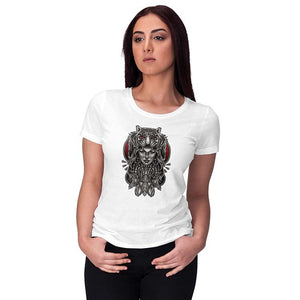 Charming Lady with Tiger Women T-Shirt-White