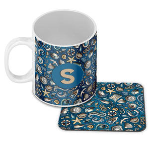 Cool Blue Customised Alphabet Coffee Mug With Coaster