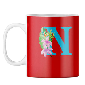 Flower Alphabet with Name Coffee Mug Alphabet N