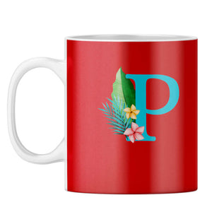 Flower Alphabet with Name Coffee Mug Alphabet P