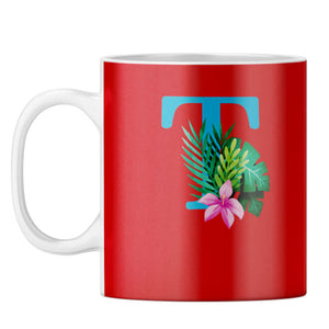 Flower Alphabet with Name Coffee Mug Alphabet T