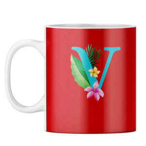 Flower Alphabet with Name Coffee Mug Alphabet V