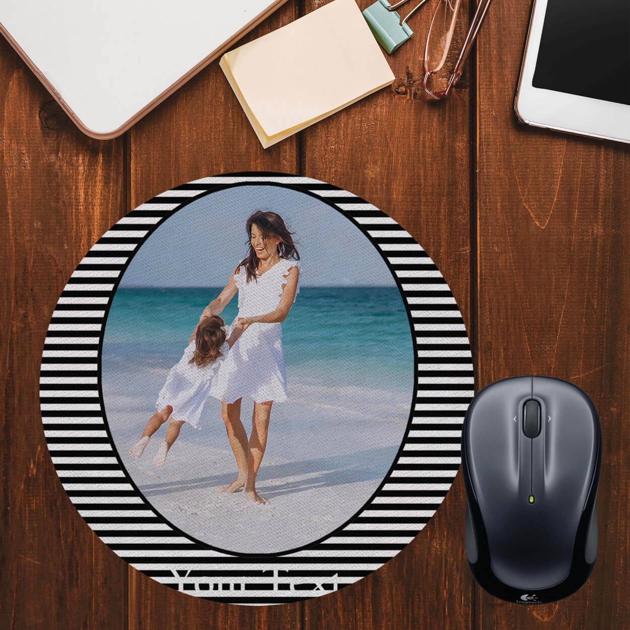 Stripes and Photo Mouse Pad (Round)