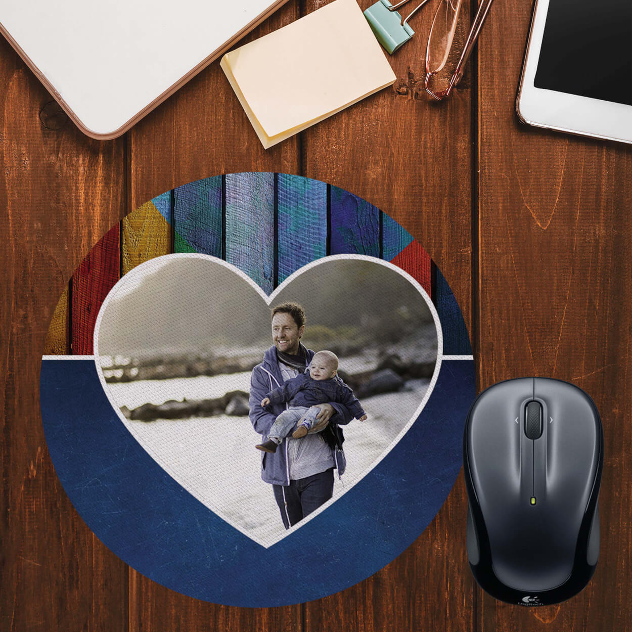 Woody Heart Photo Mouse Pad (Round)